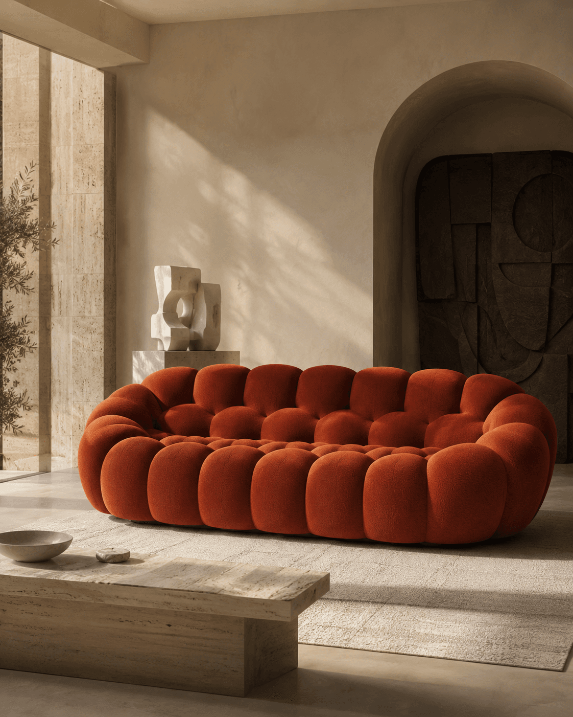 Terracotta Bubble Sofa in a warm architectural living room